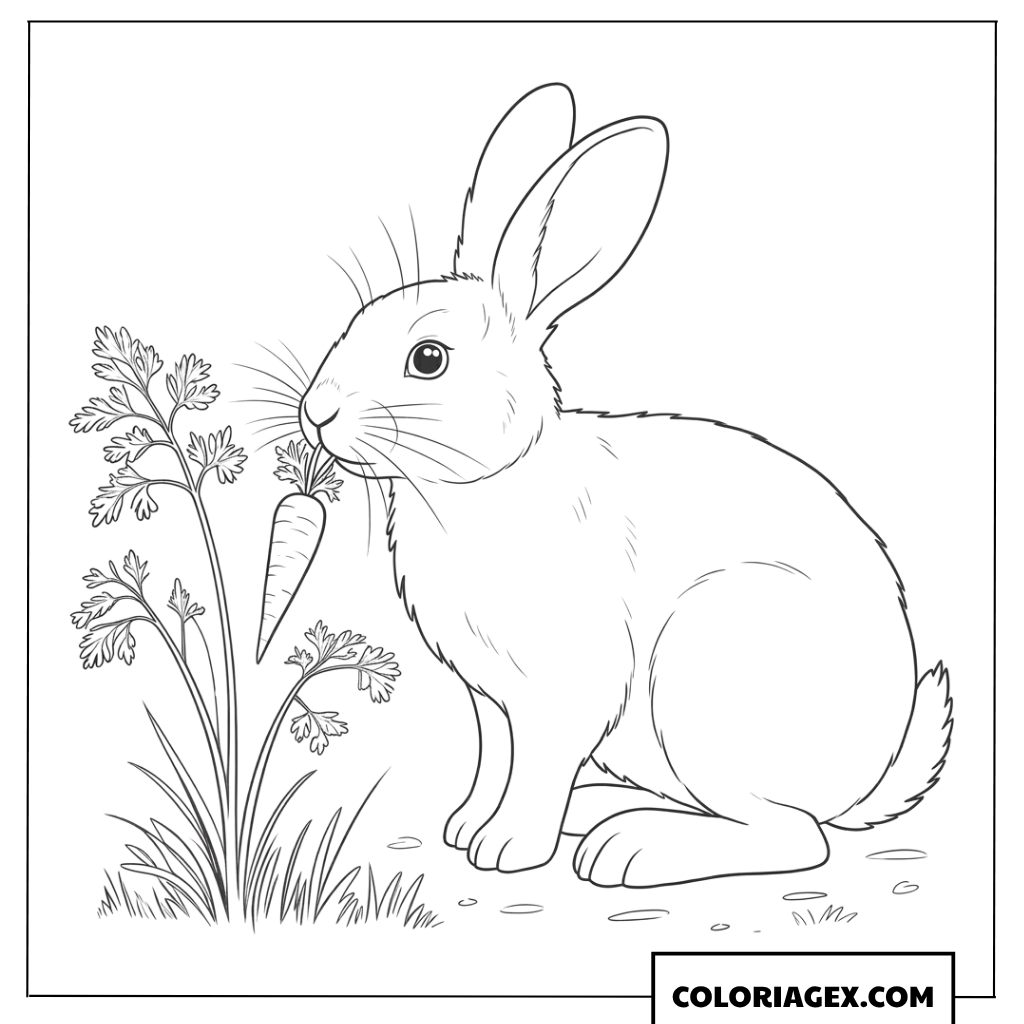 Coloriage d'un lapin grignotant une carotte fraîche