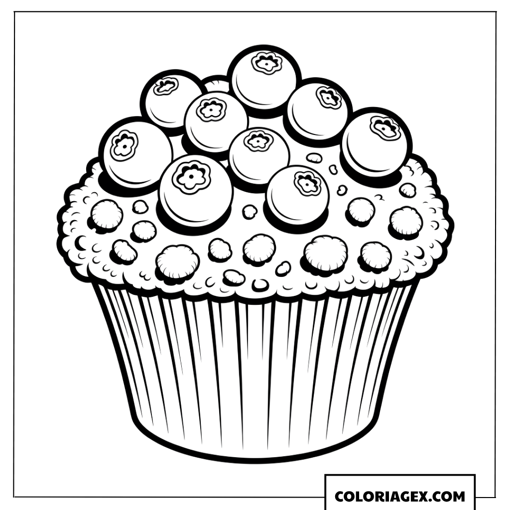 Coloriage d'un muffin garni de délicieuses myrtilles