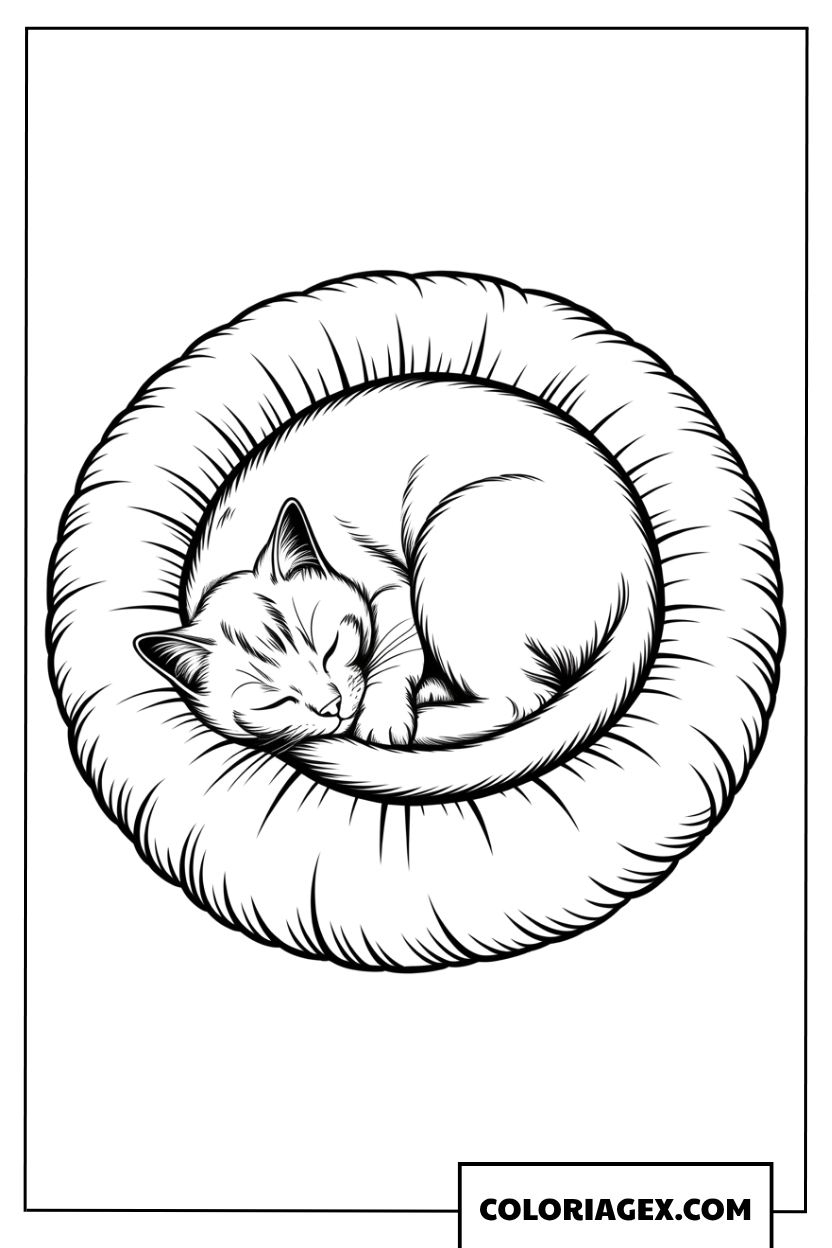 Coloriage dun petit chat endormi dans son panier