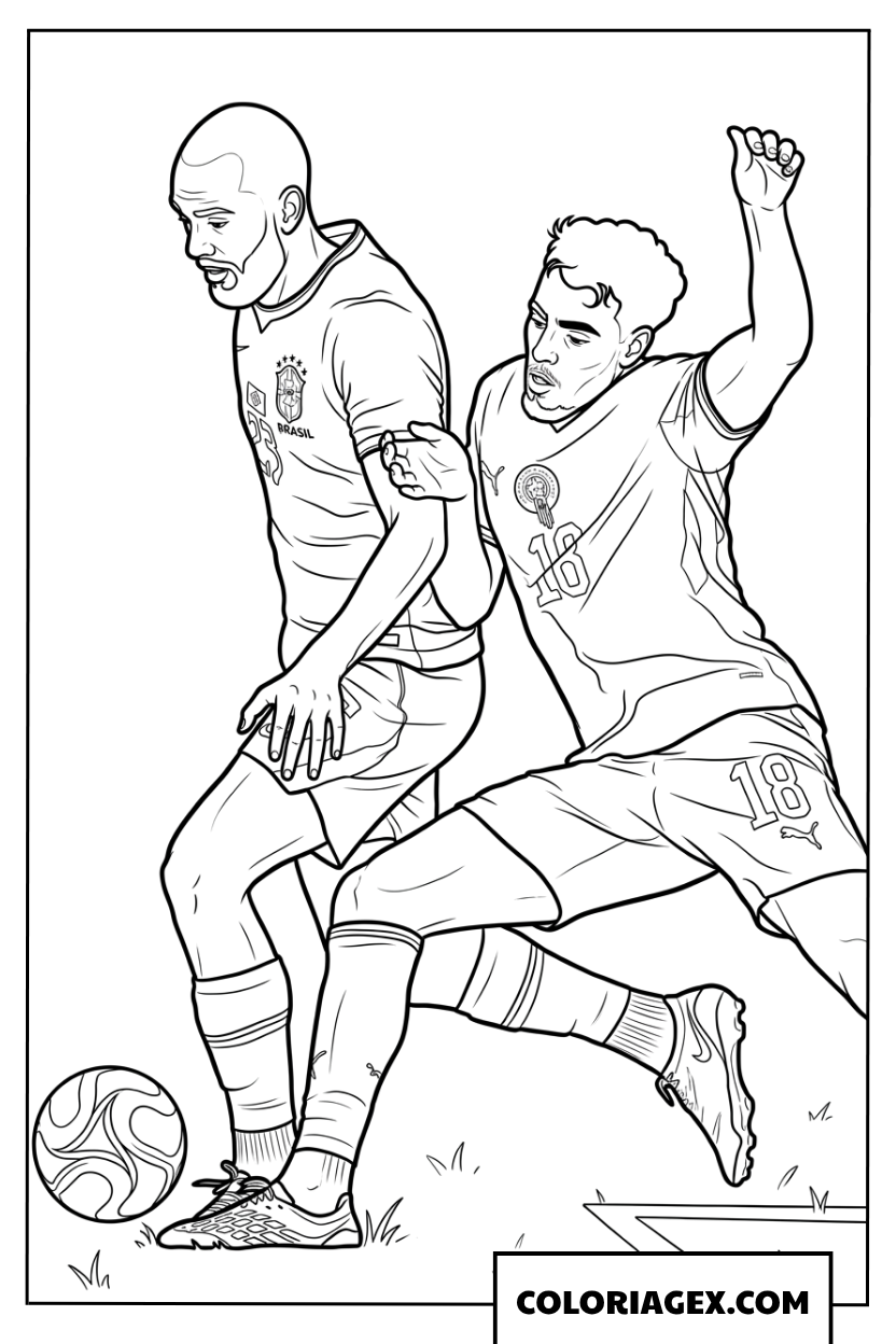 Coloriage d'un tacle defensif decisif contre l'attaque du Bresil