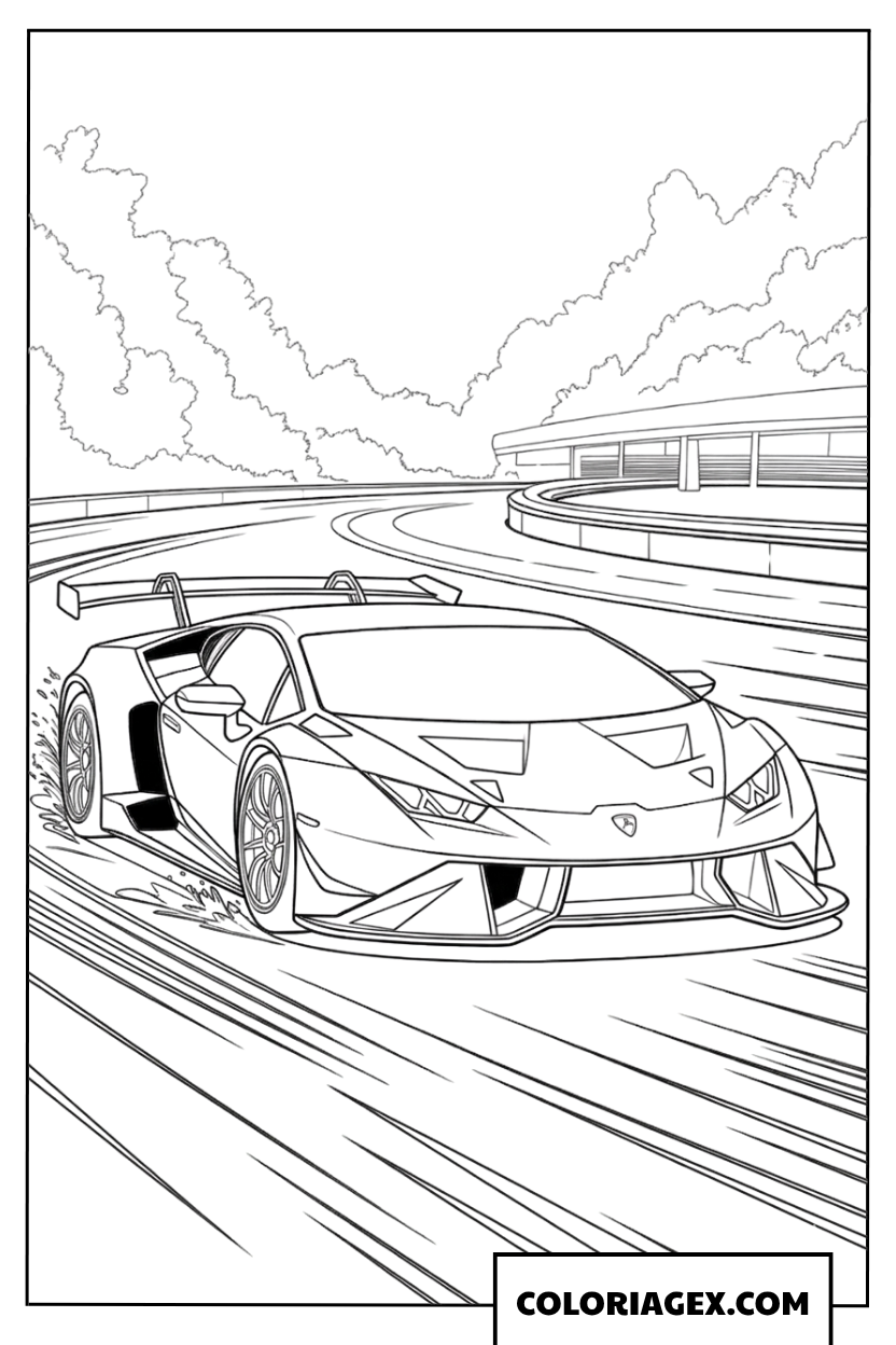 Coloriage d'une Lamborghini Huracan en pleine course sur circuit