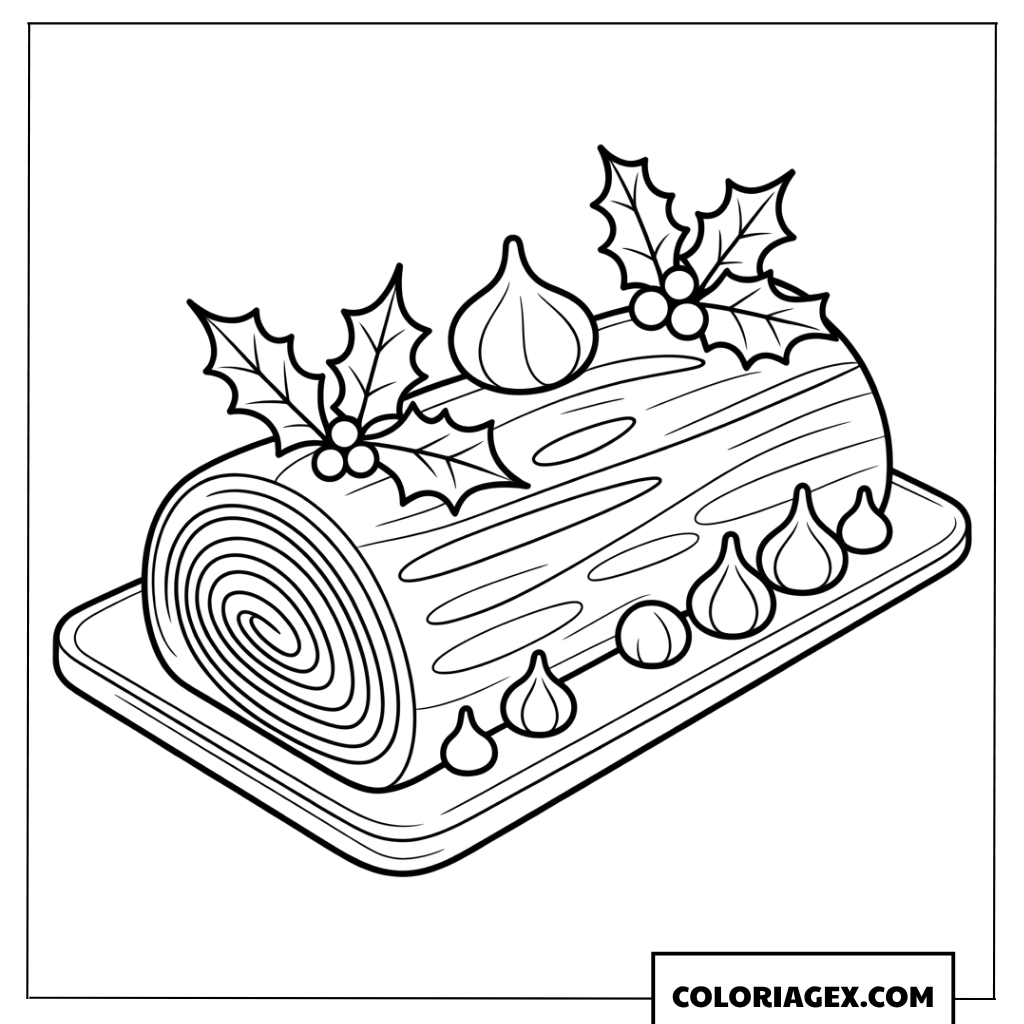 Coloriage d'une bûche de Noël traditionnelle