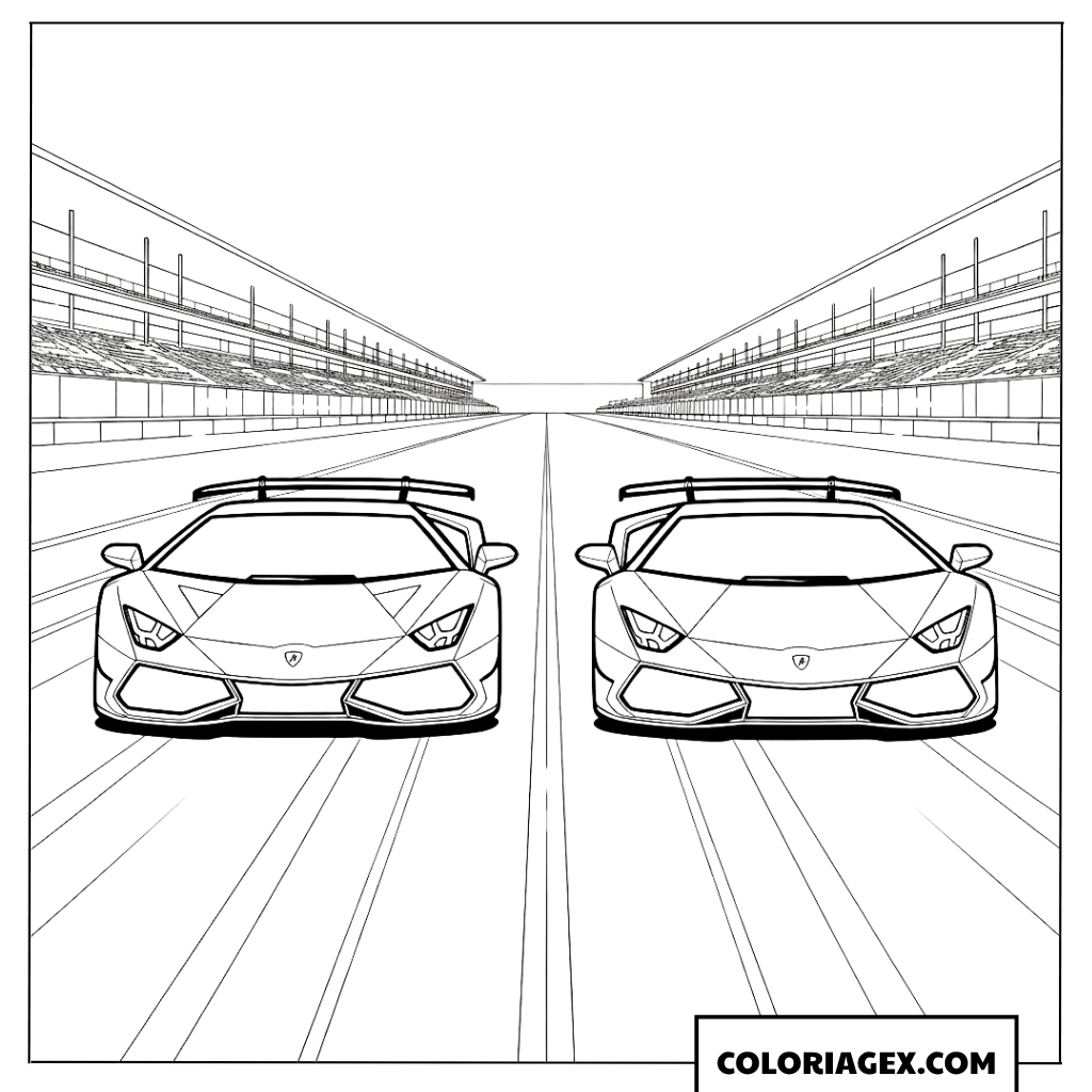 Coloriage d'une course effrénée entre deux Lamborghini