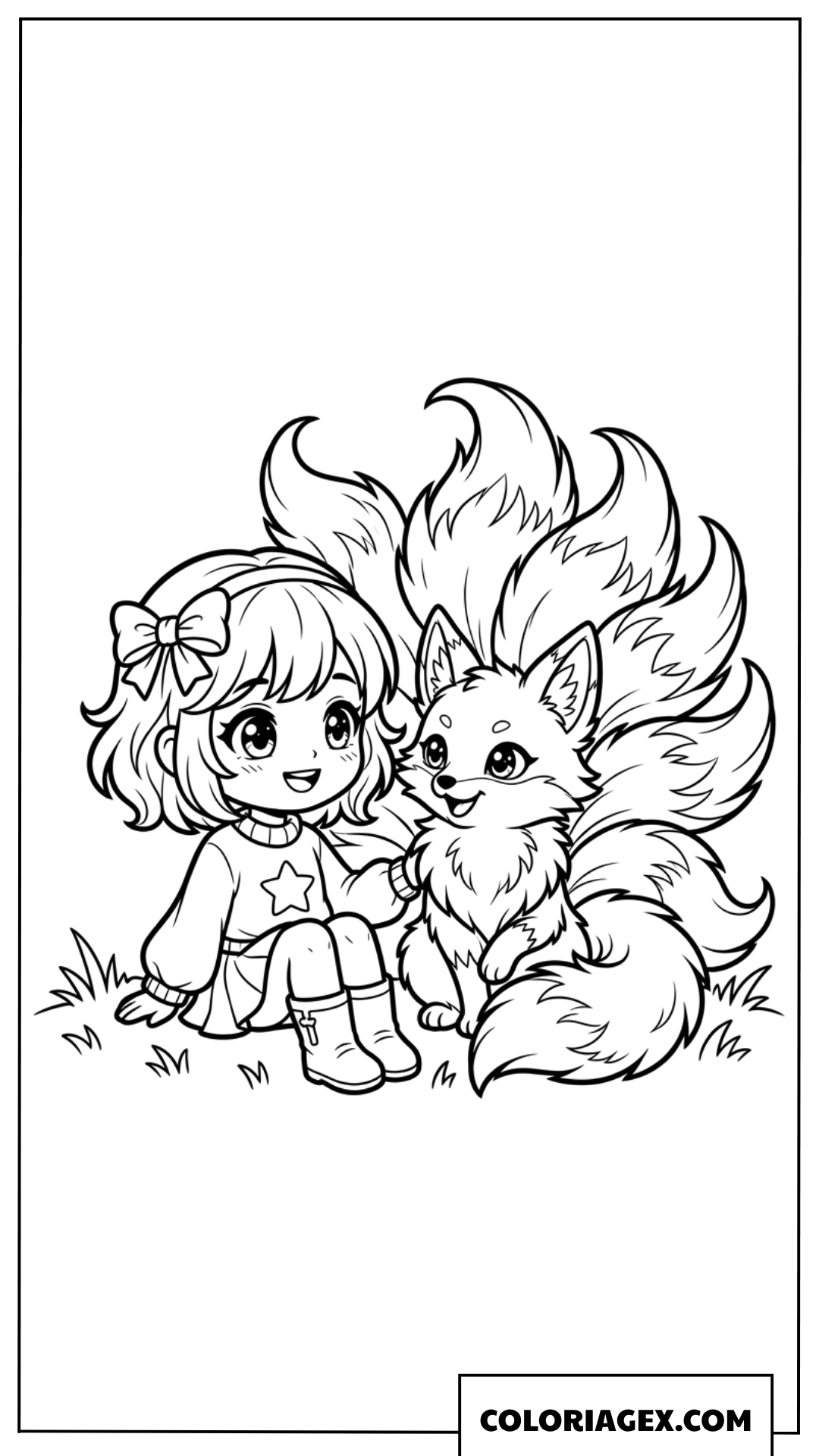 Coloriage dune fille chibi avec un esprit renard a neuf queues