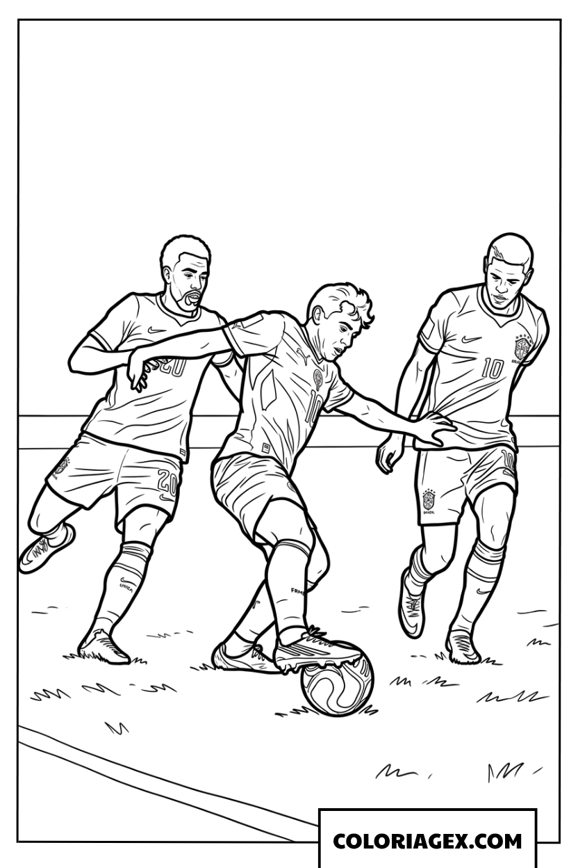 Coloriage d'une lutte intense pour le ballon sur le terrain