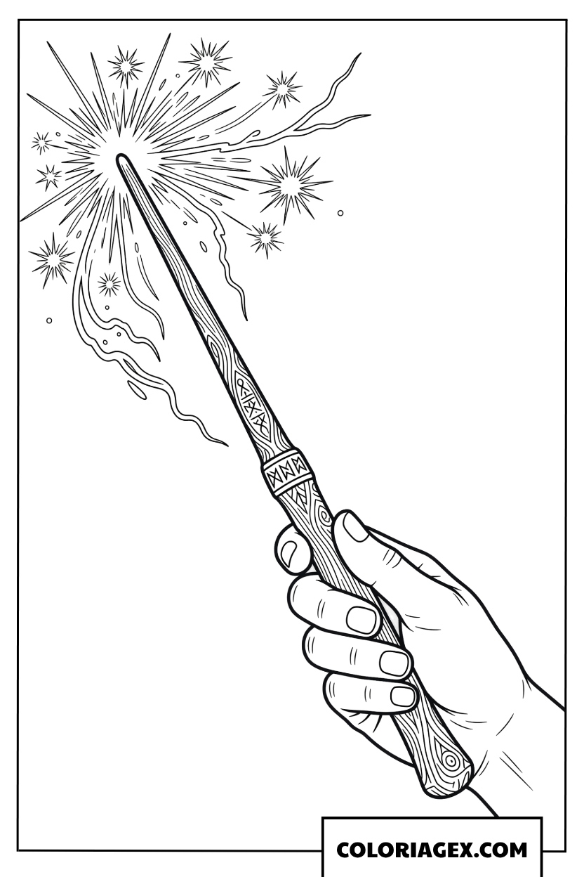 Coloriage dune main tenant une baguette magique qui jette un sort