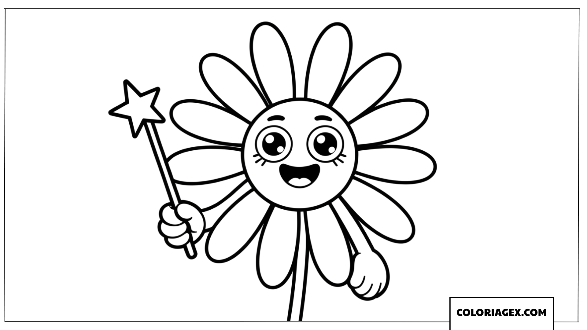 Coloriage d'une petite marguerite adorable tenant une baguette magique