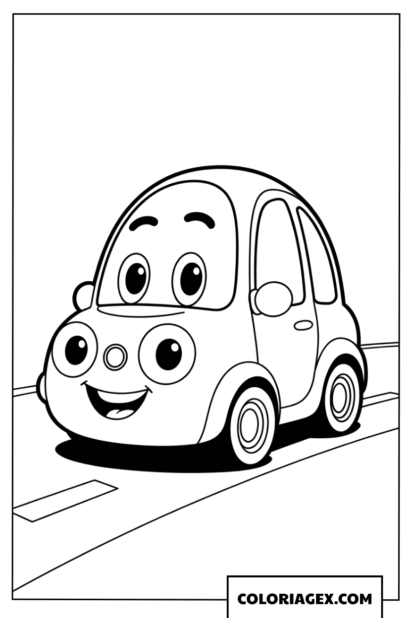 Coloriage dune petite voiture dessin animé souriante