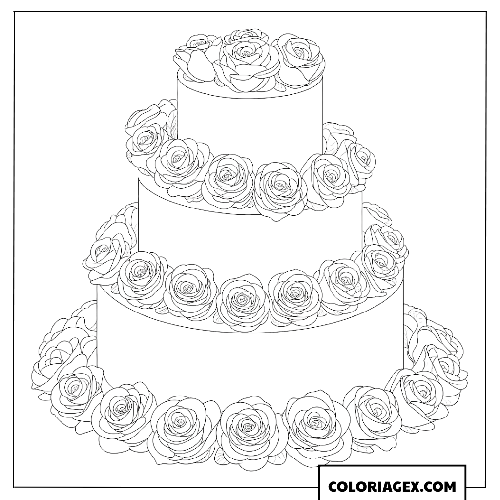 Coloriage d'une piece montee majestueuse richement fleurie