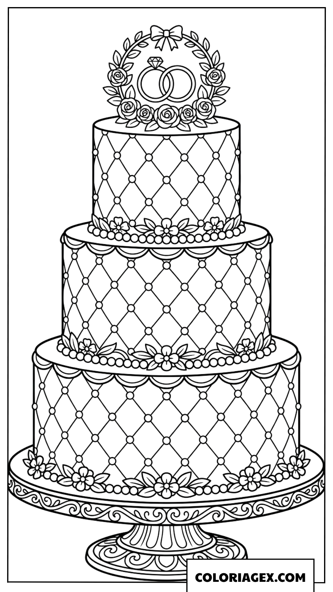 Coloriage d'une piece montee ornee de motifs matelasses et d'anneaux