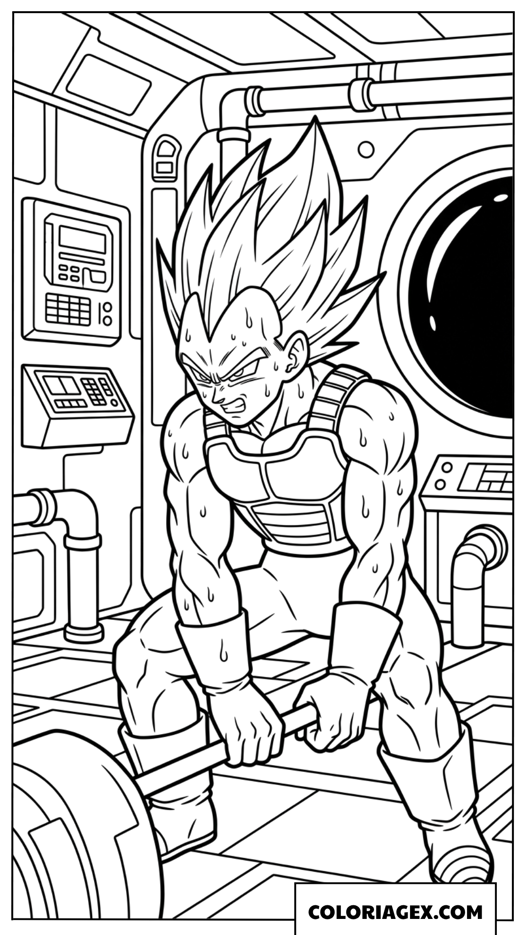 Coloriage d'une scène d'entraînement intense de Vegeta