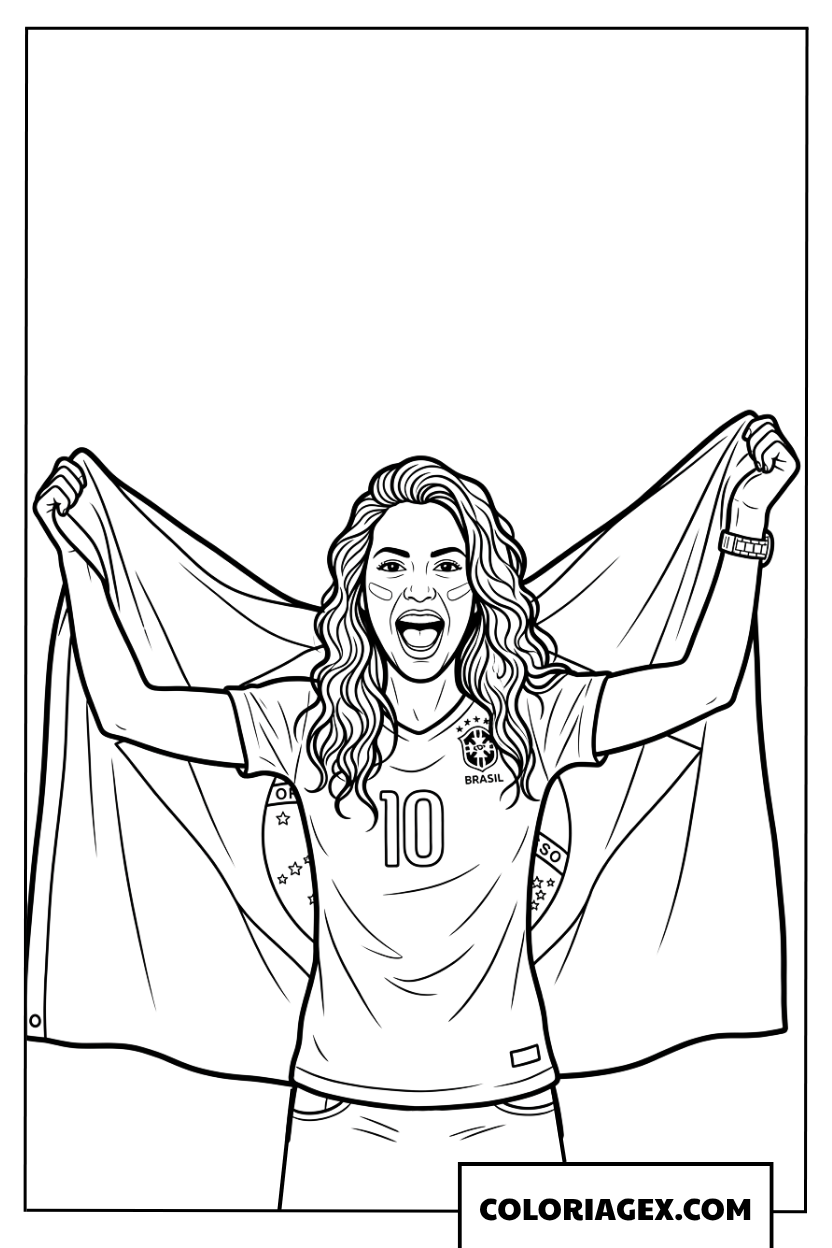 Coloriage d'une supportrice brésilienne avec son drapeau