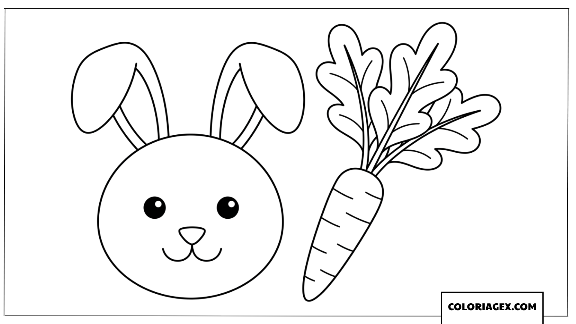 Coloriage d'une tête de lapin mignonne avec une carotte