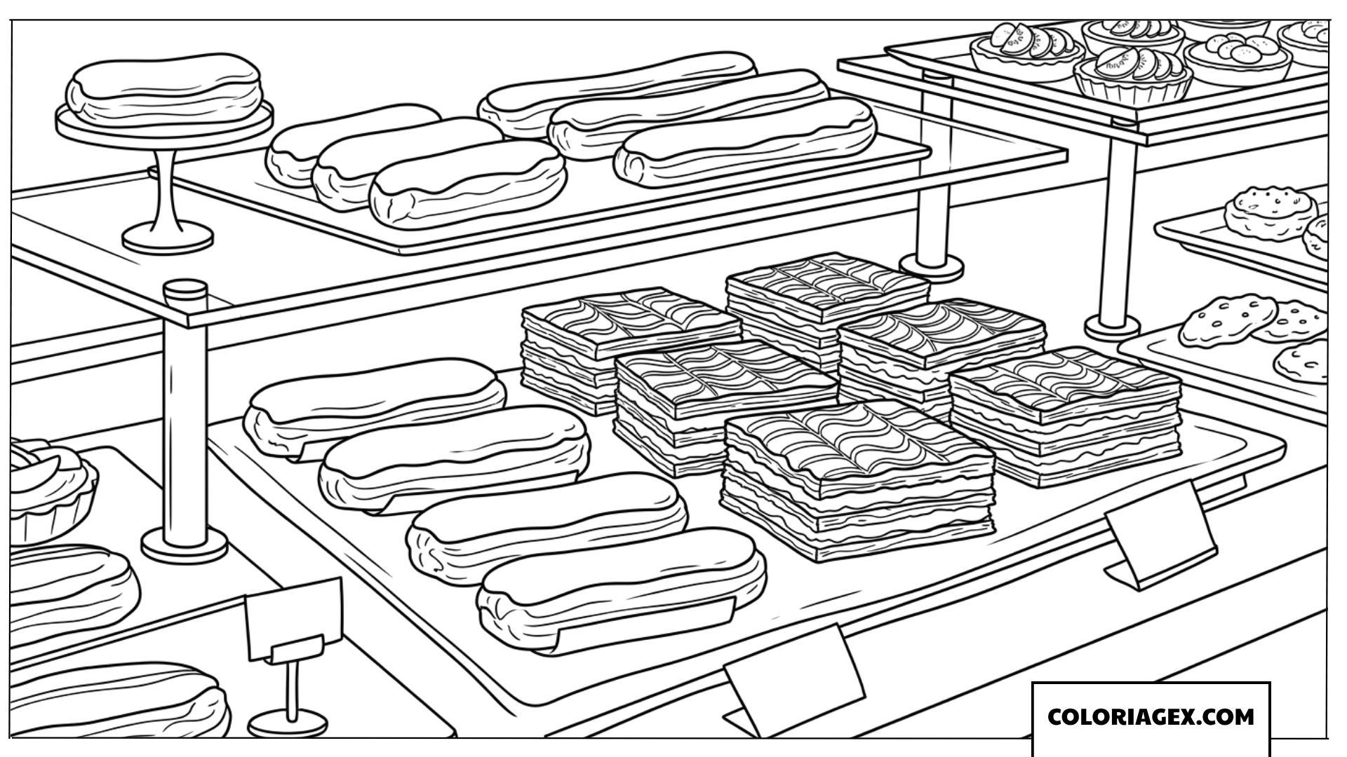 Coloriage d'une vitrine de pâtisseries raffinées