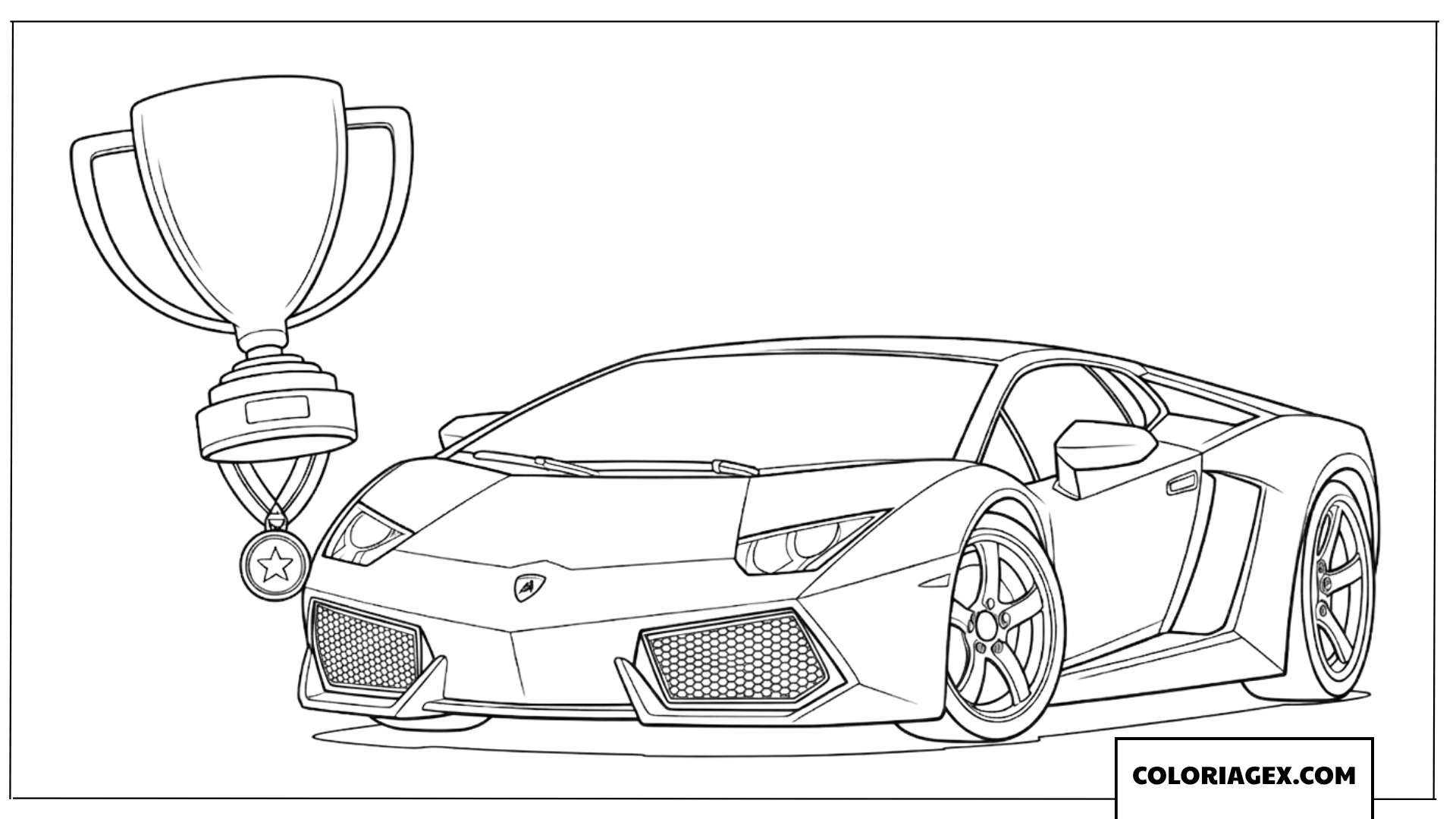 Coloriage d'une voiture Lamborghini avec son trophée