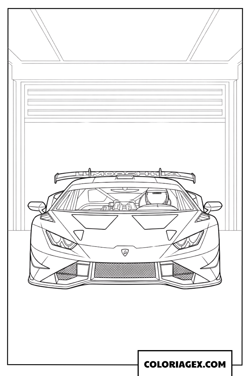 Coloriage d'une voiture de course Lamborghini Huracan dans le garage