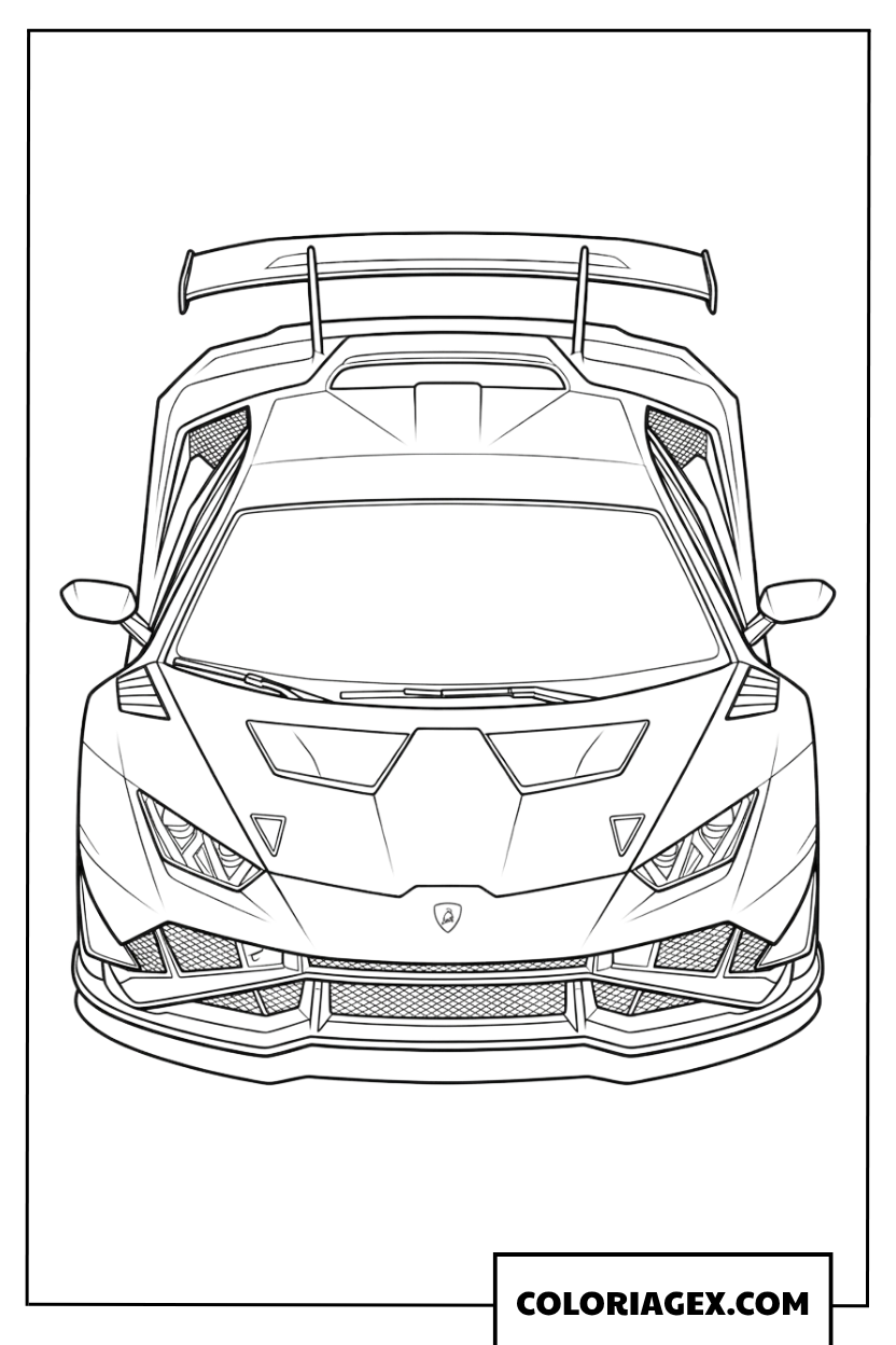 Coloriage en gros plan d'une supercar Lamborghini Huracan GT3