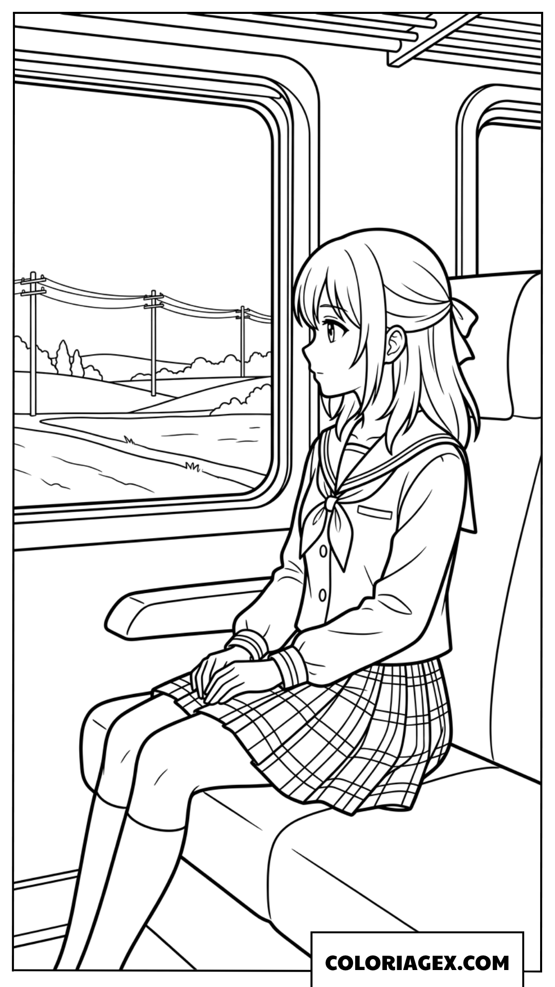 Coloriage fille anime assise dans le train