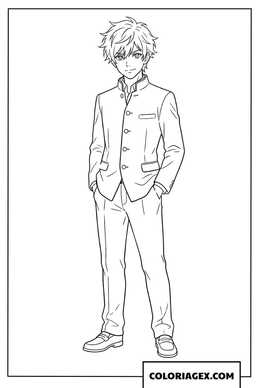 Coloriage jeune garcon en uniforme gakuran