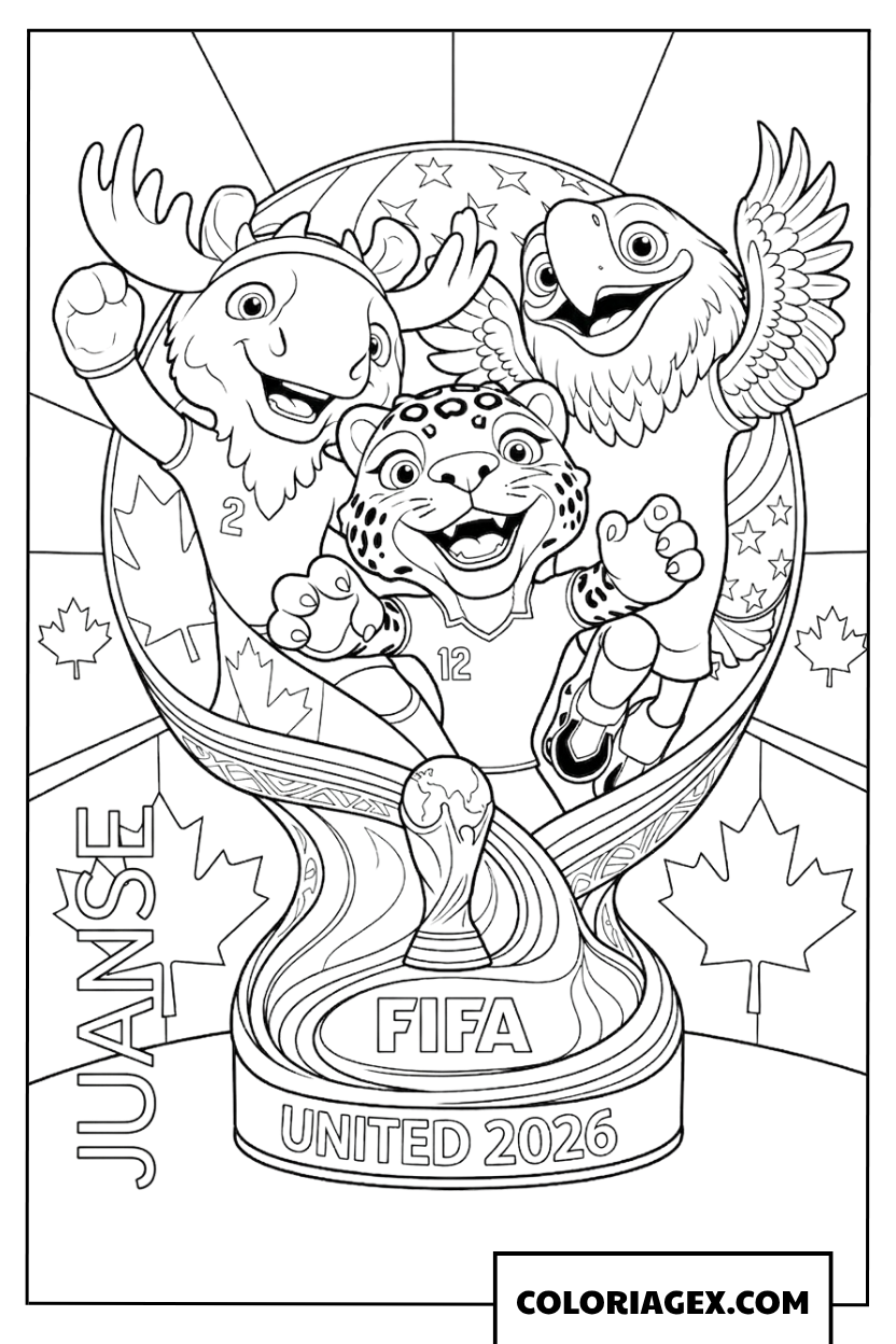 Coloriage les trois mascottes officielles de la Coupe du Monde 2026
