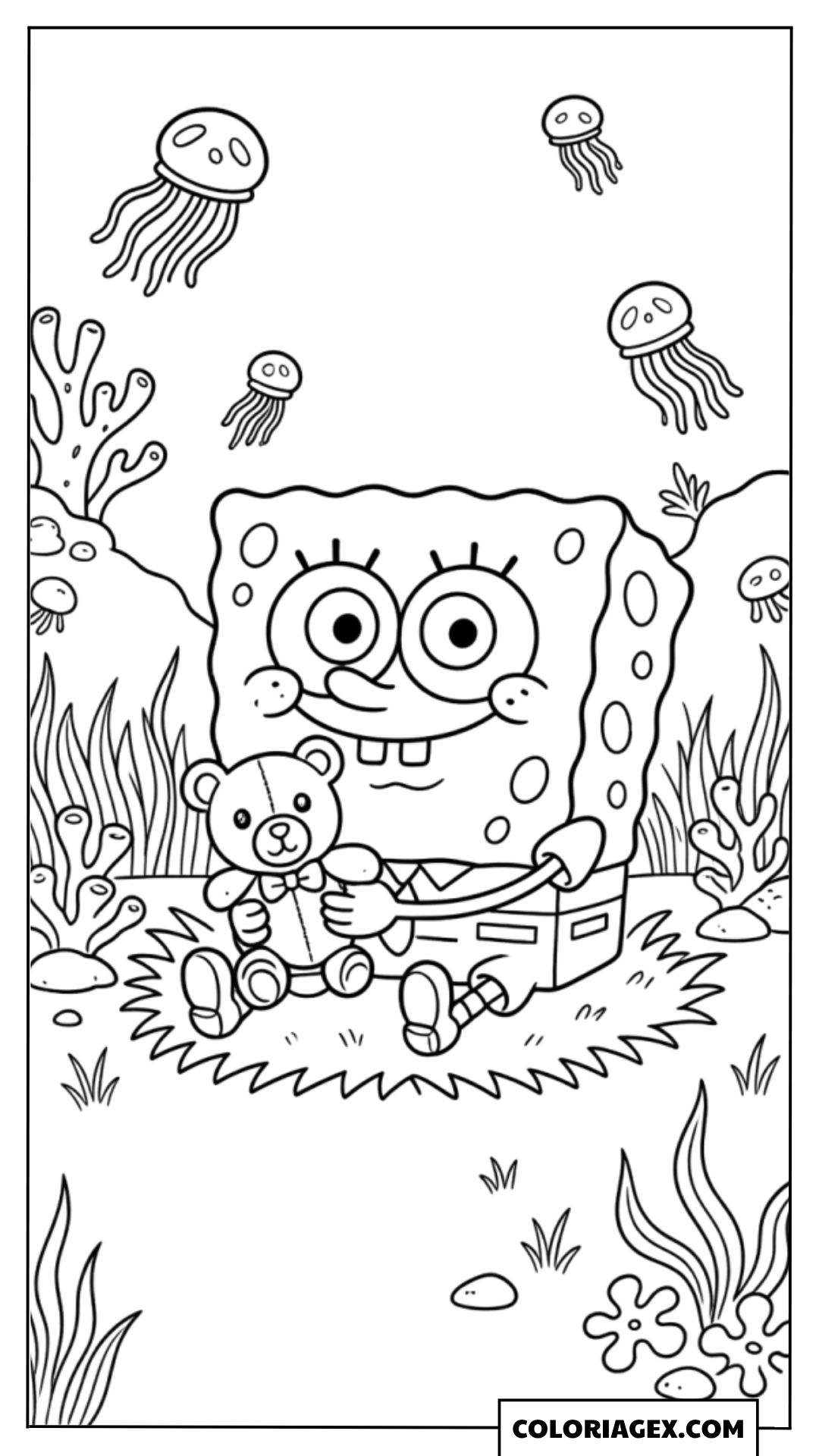 Coloriage mignon de Bob l'éponge et son ours