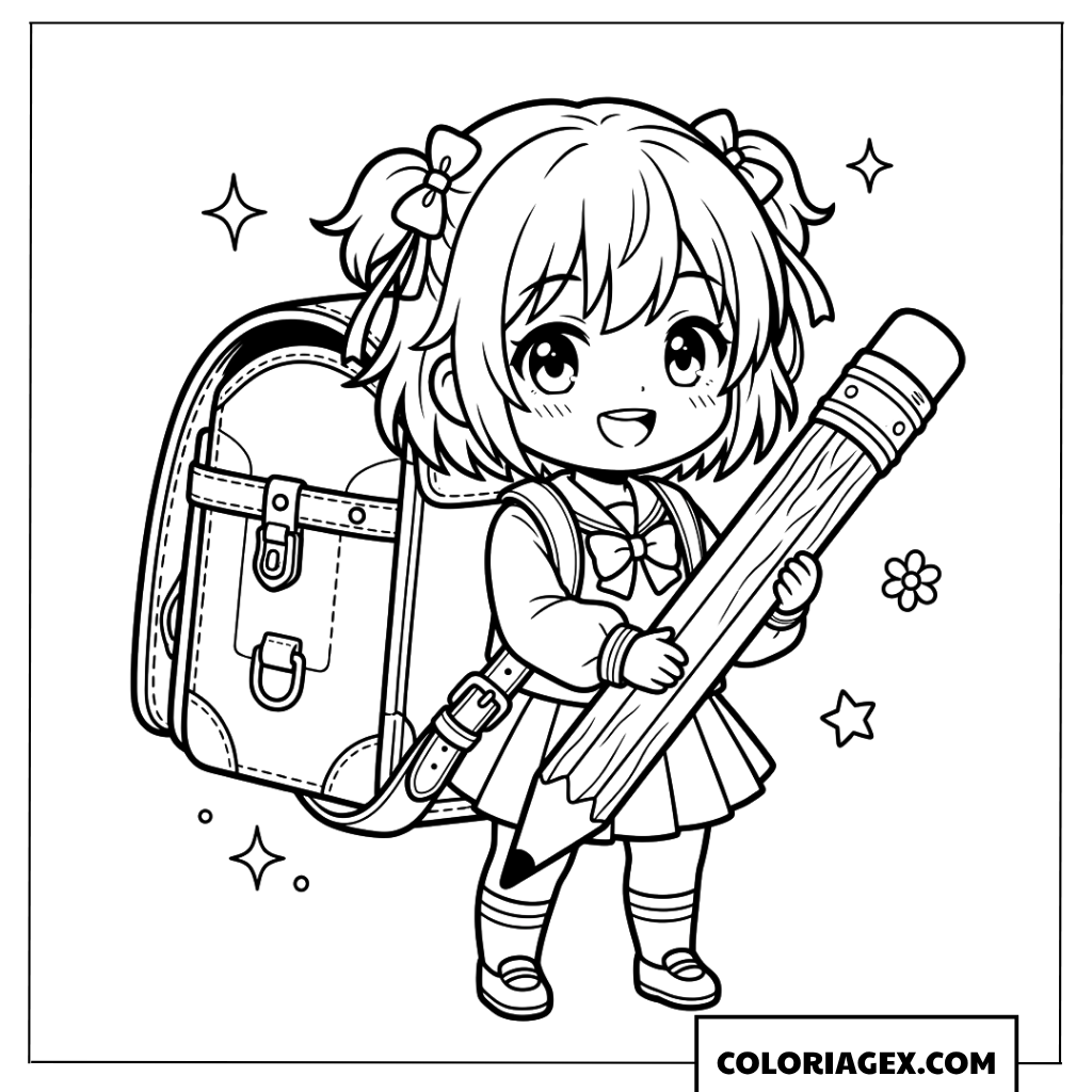 Coloriage petite ecole avec son cartable magique