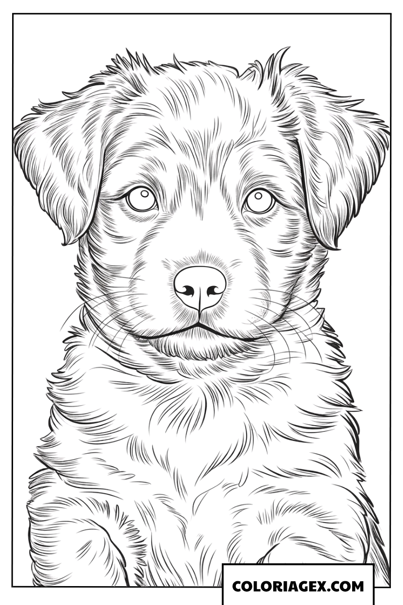 Coloriage portrait chiot poilu
