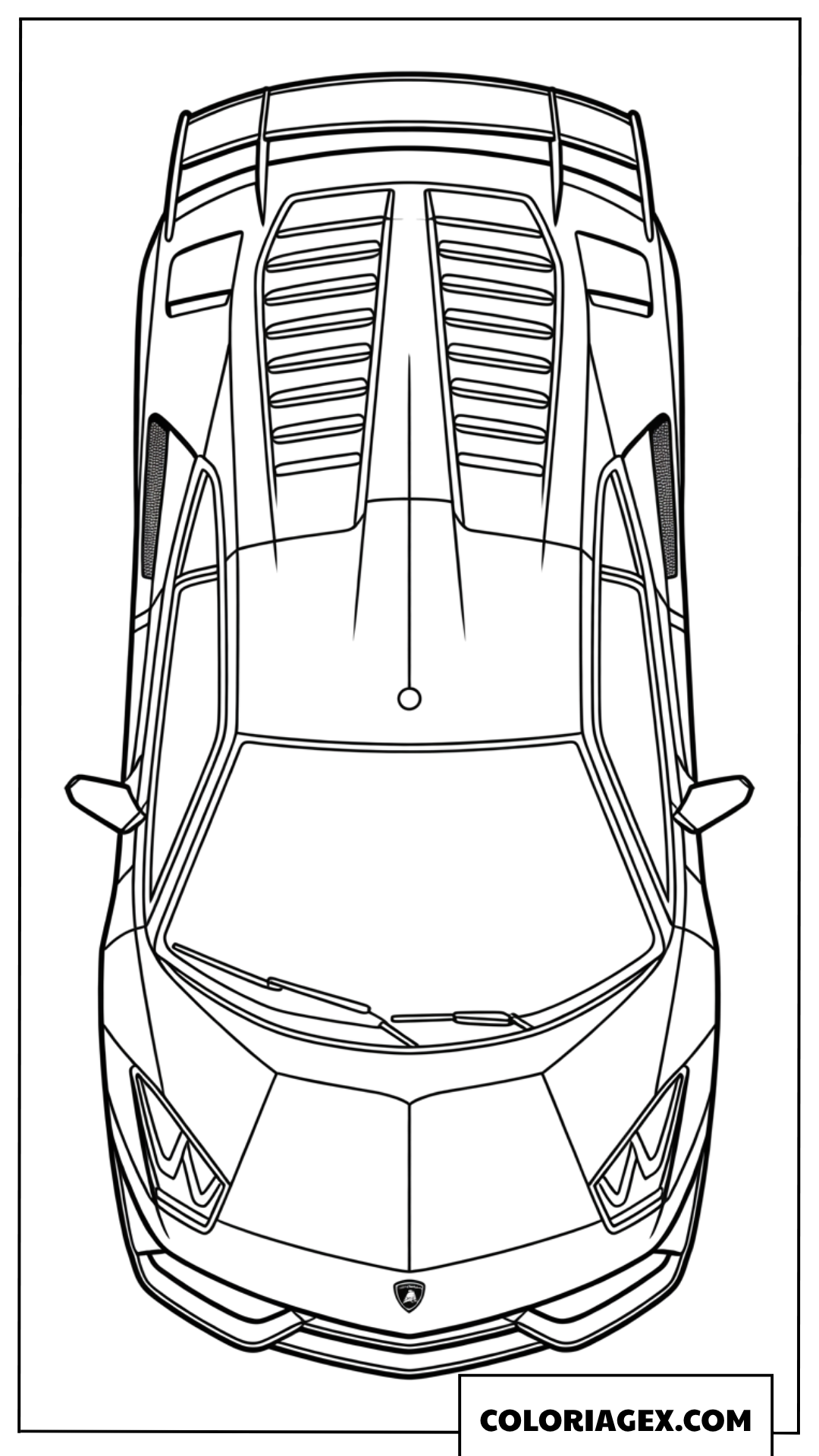 Coloriage vue de dessus d'une supercar Lamborghini