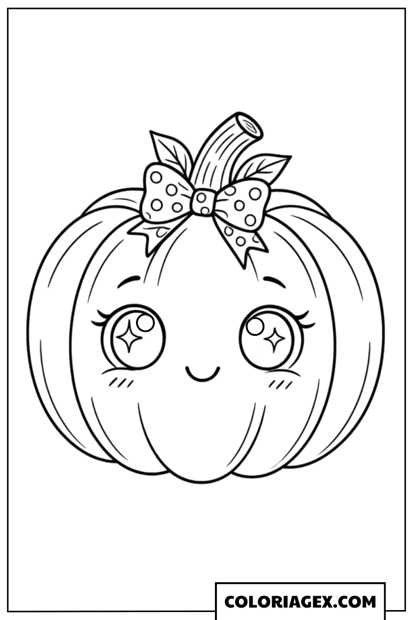 Coloriages Citrouille Kawaii avec Nœud - Coloriages Citrouille Kawaii avec Nœud