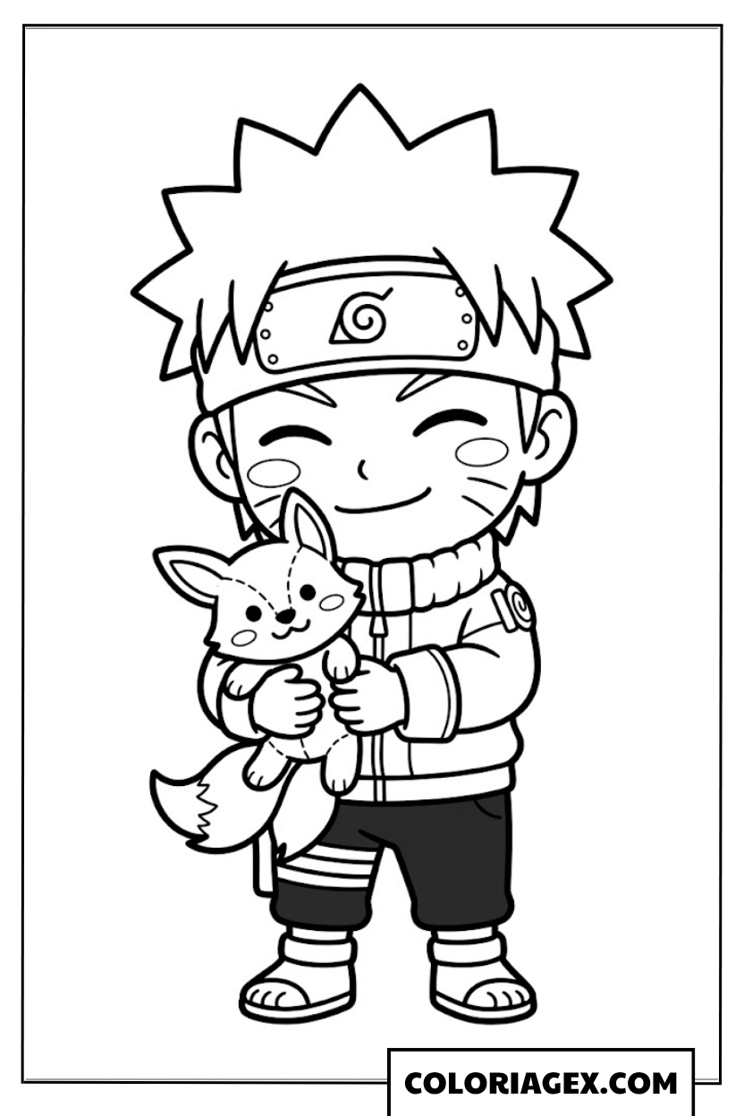 Coloriages Naruto Chibi avec un petit renard