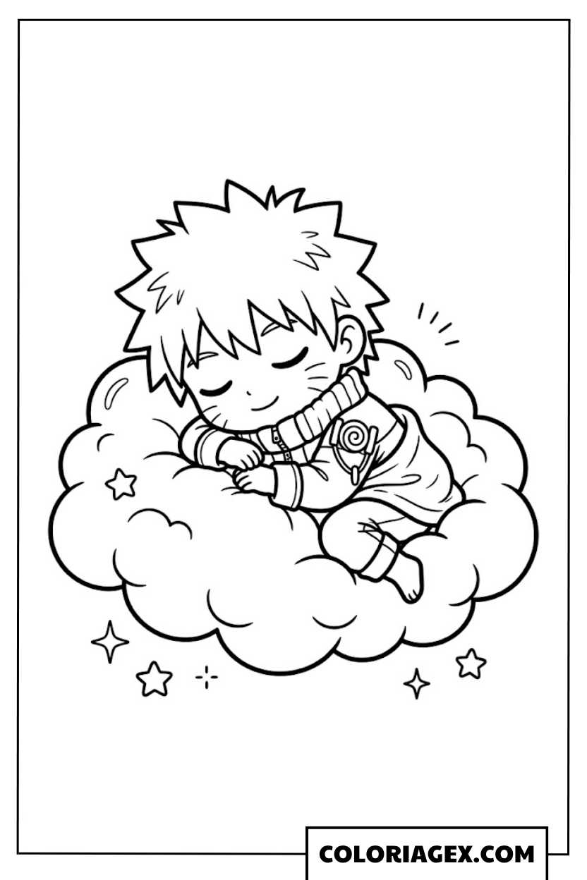 Coloriages Naruto Chibi dormant sur un nuage