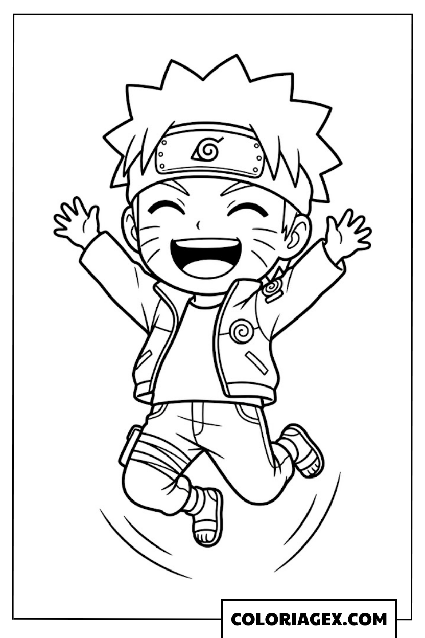 Coloriages Naruto Chibi sautant de joie
