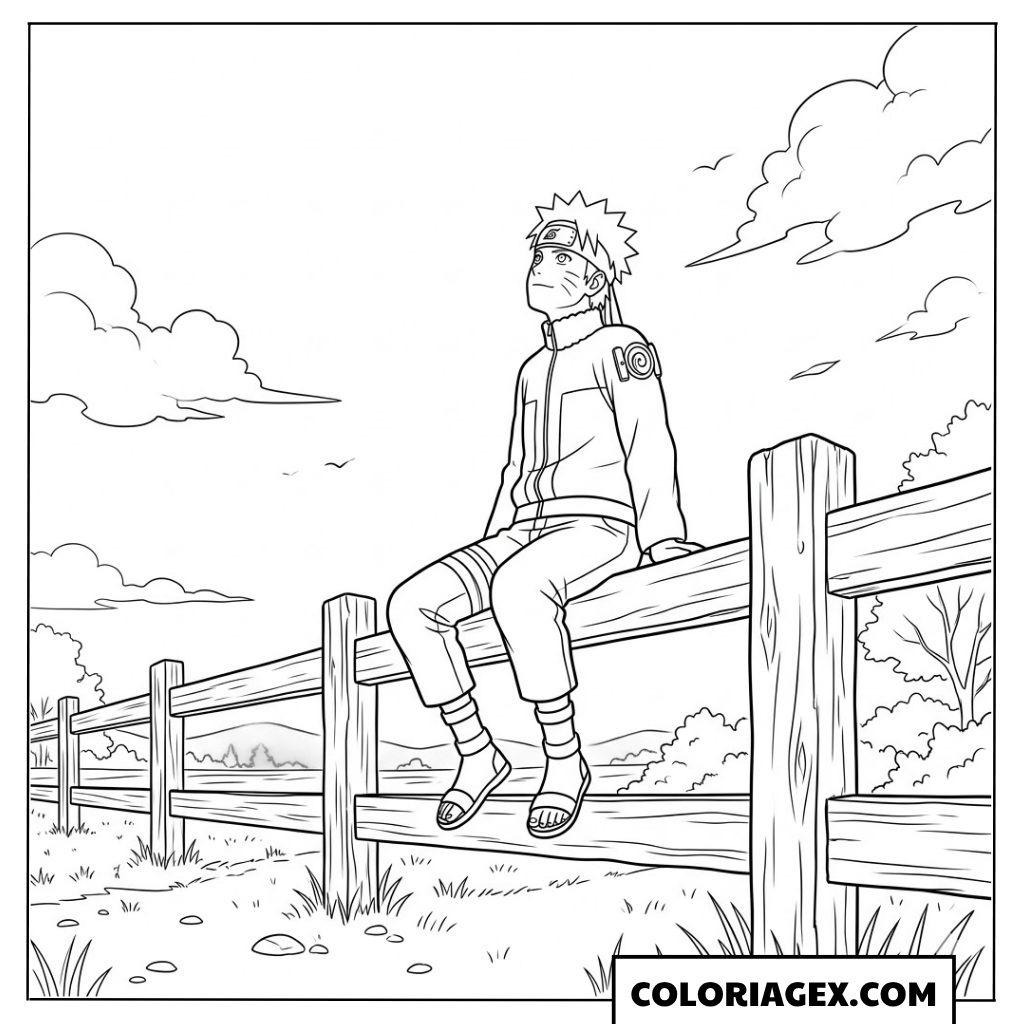 Coloriages Naruto assis sur une clôture