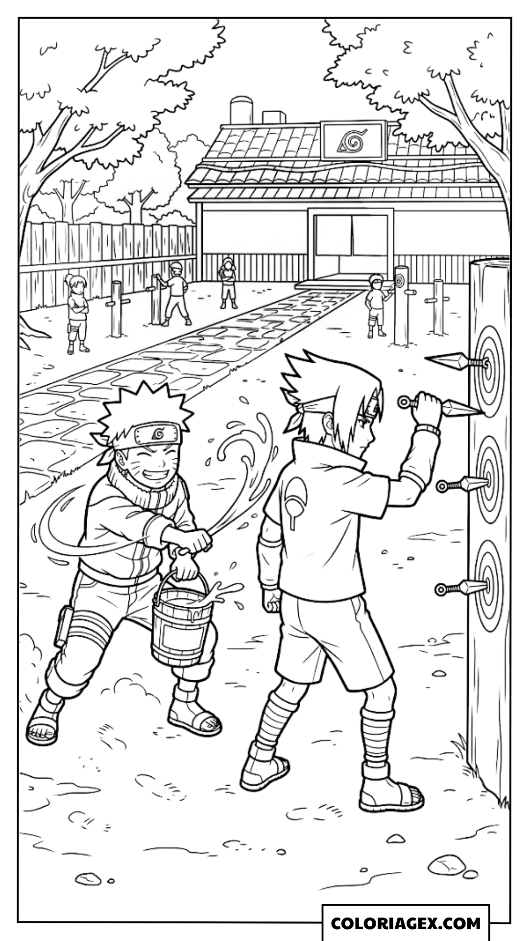 Coloriages Naruto et Sasuke à l’Académie Ninja