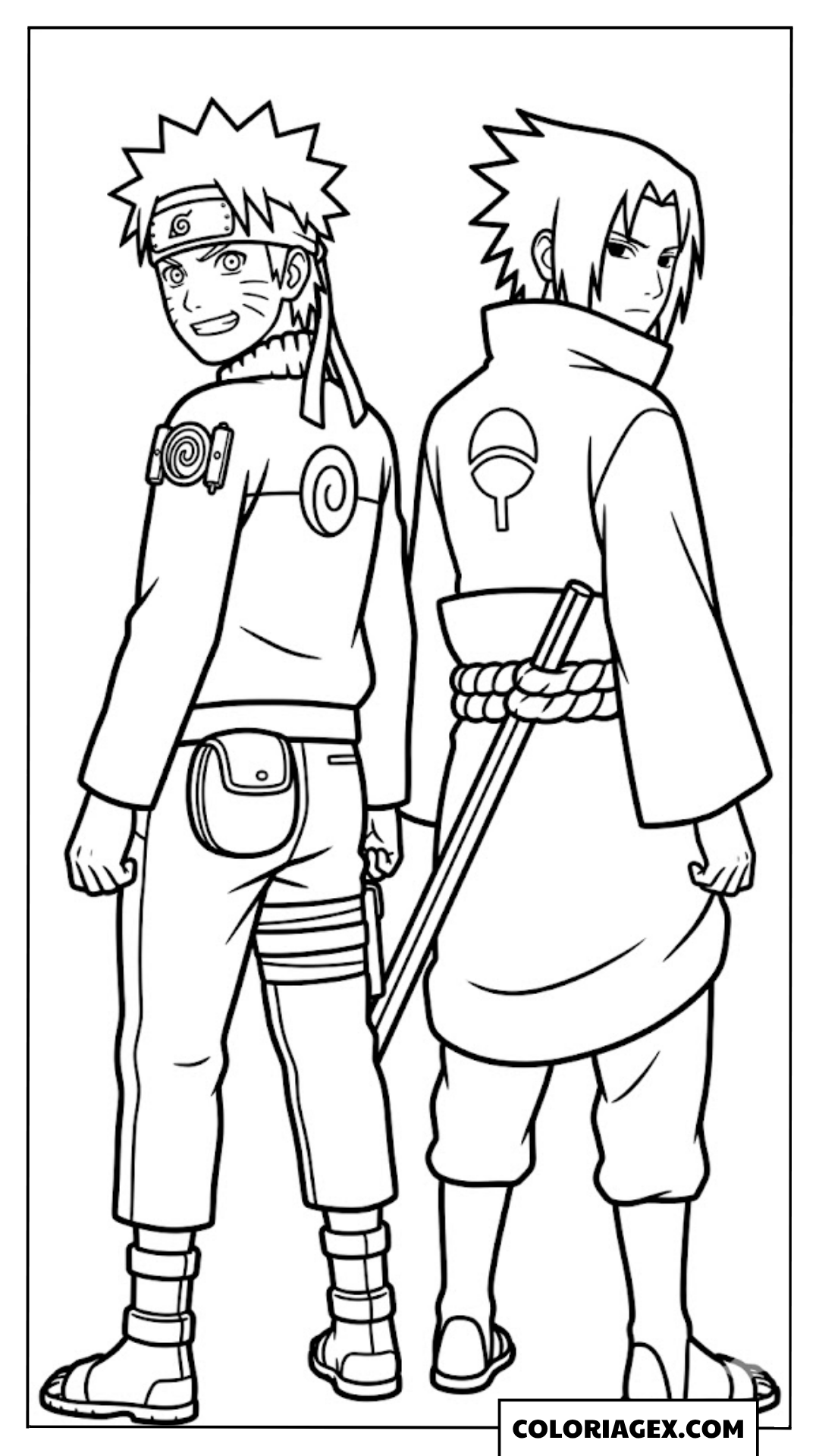Coloriages Naruto et Sasuke dos à dos