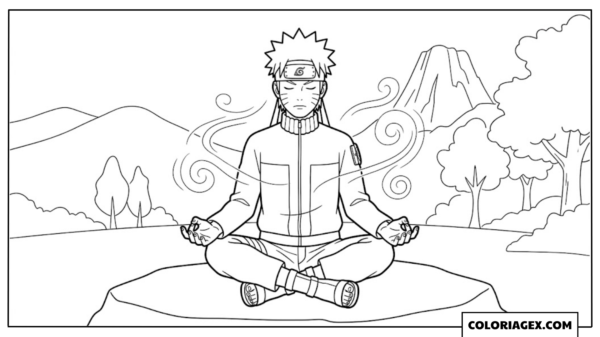 Coloriages Naruto méditant sur un rocher