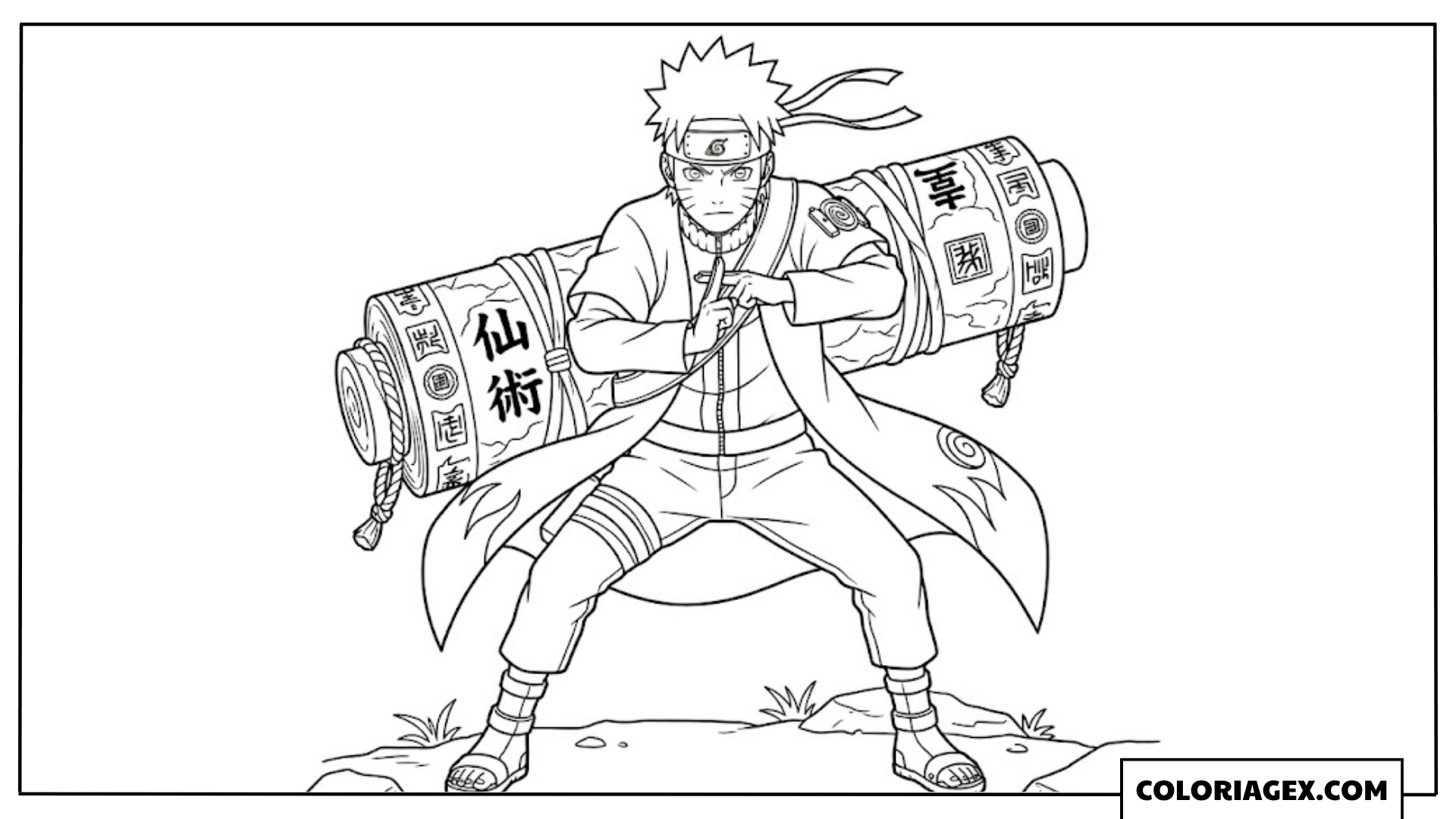 Coloriages Naruto portant un grand parchemin