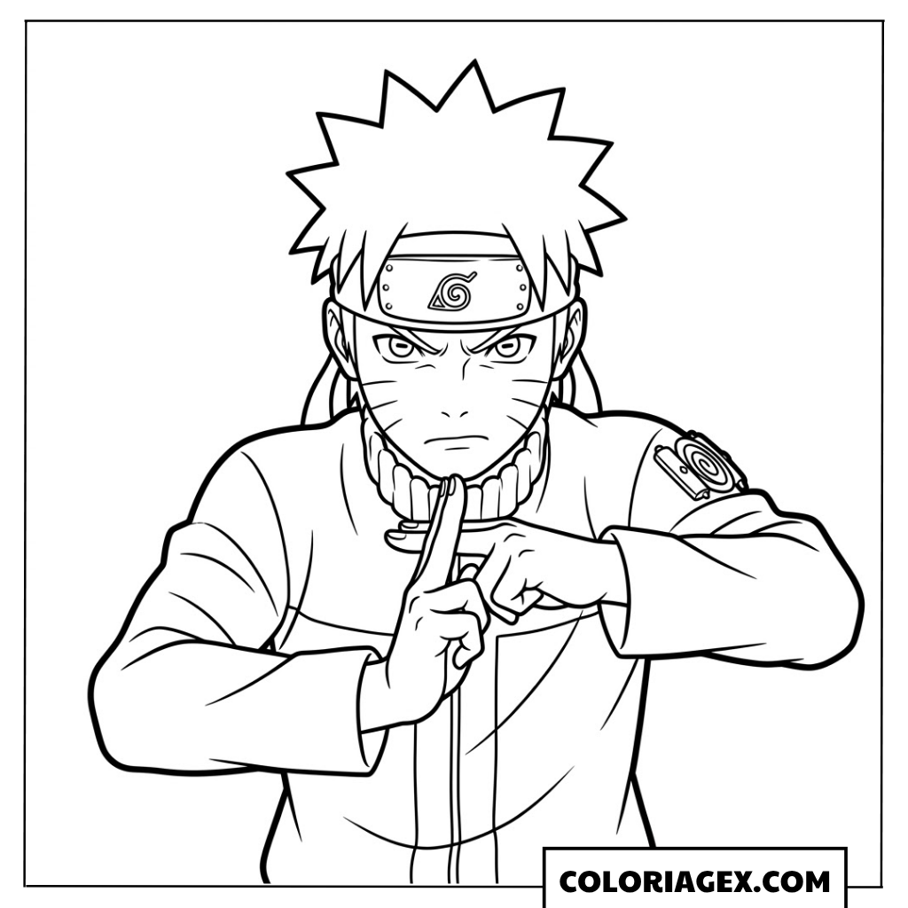 Coloriages Naruto réalisant un signe de main