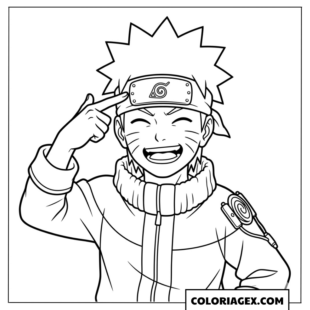 Coloriages Naruto souriant en montrant son bandeau frontal