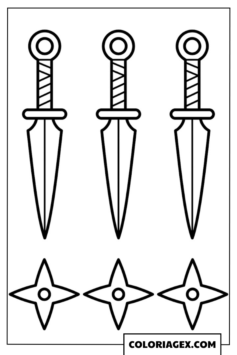Coloriages armes ninja kunai et shuriken