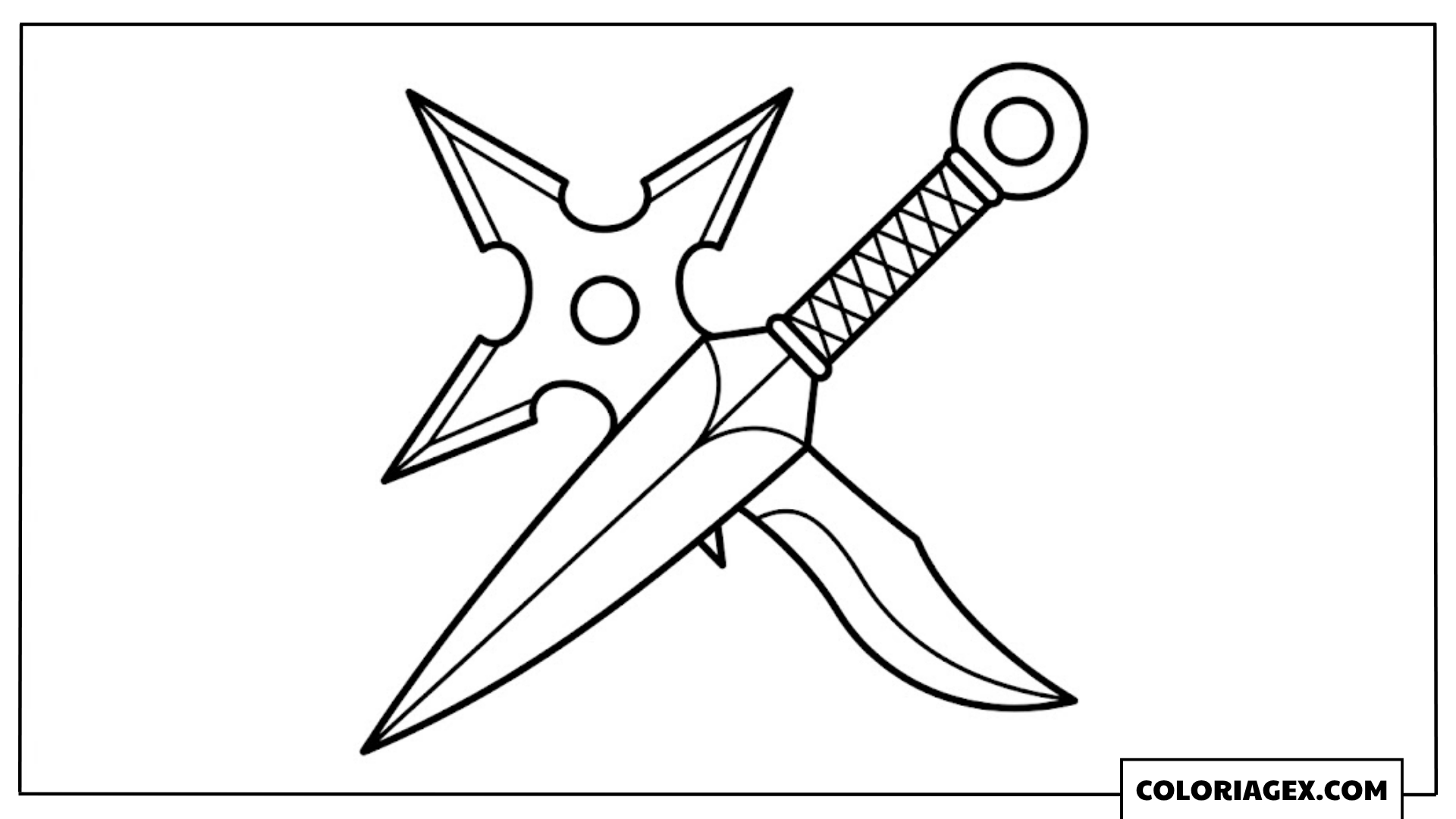 Coloriages kunai et shuriken croisés