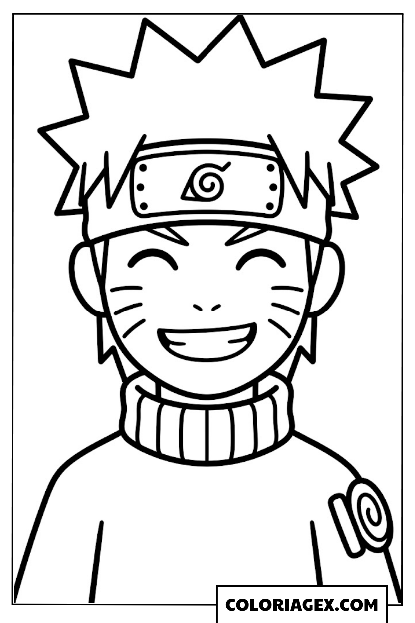 Coloriages visage de Naruto souriant en gros plan