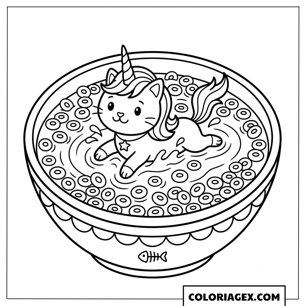 Coloriagex Chat licorne bol céréales
