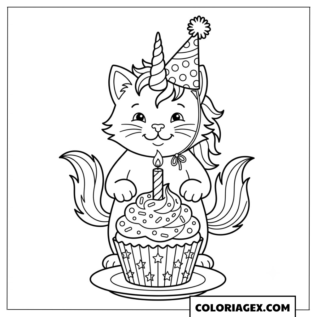 Coloriagex Chat licorne cupcake fête