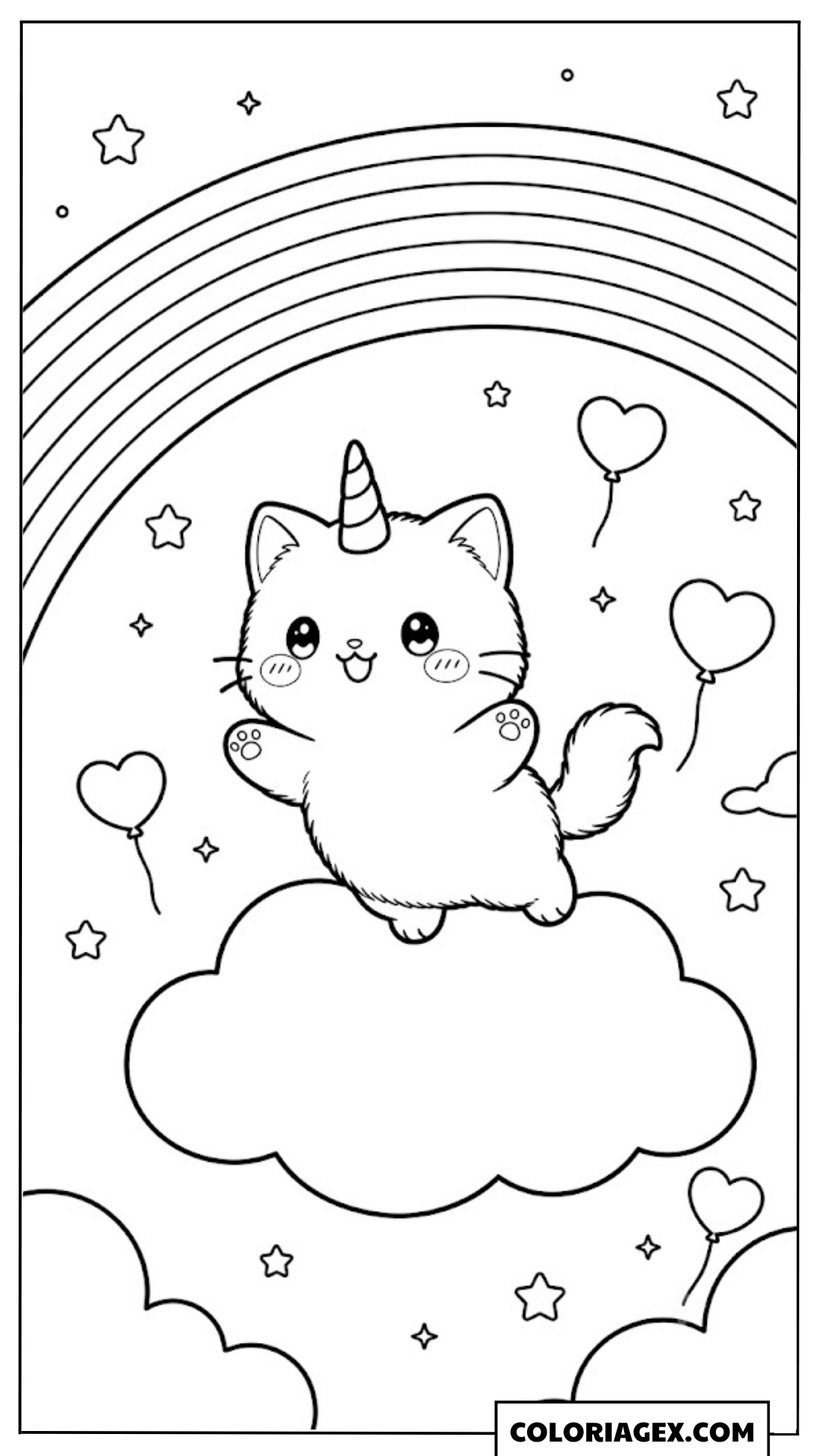 Coloriagex Chat licorne debout nuage