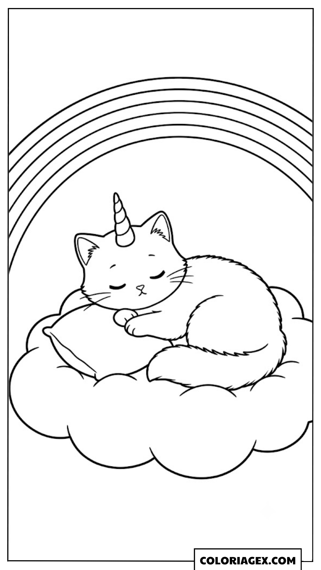 Coloriagex Chat licorne dormant arc-en-ciel