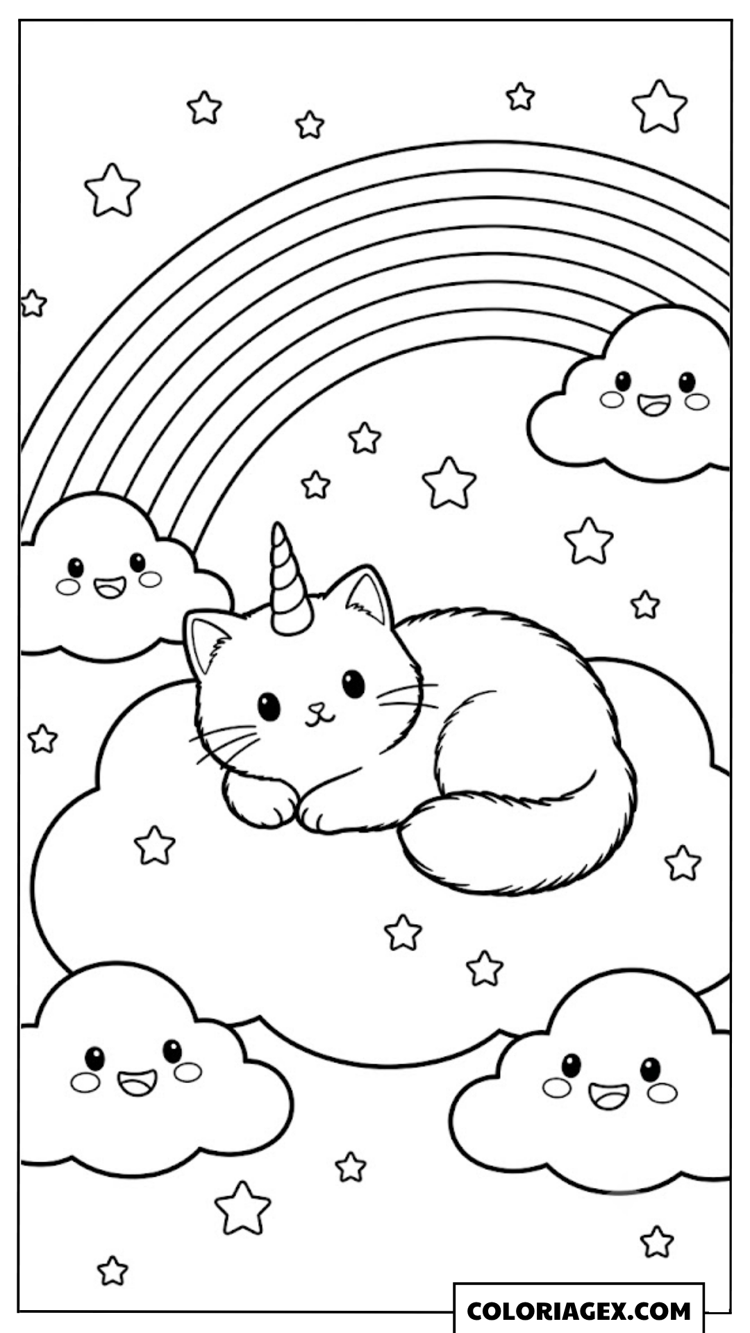 Coloriagex Chat licorne endormi nuage