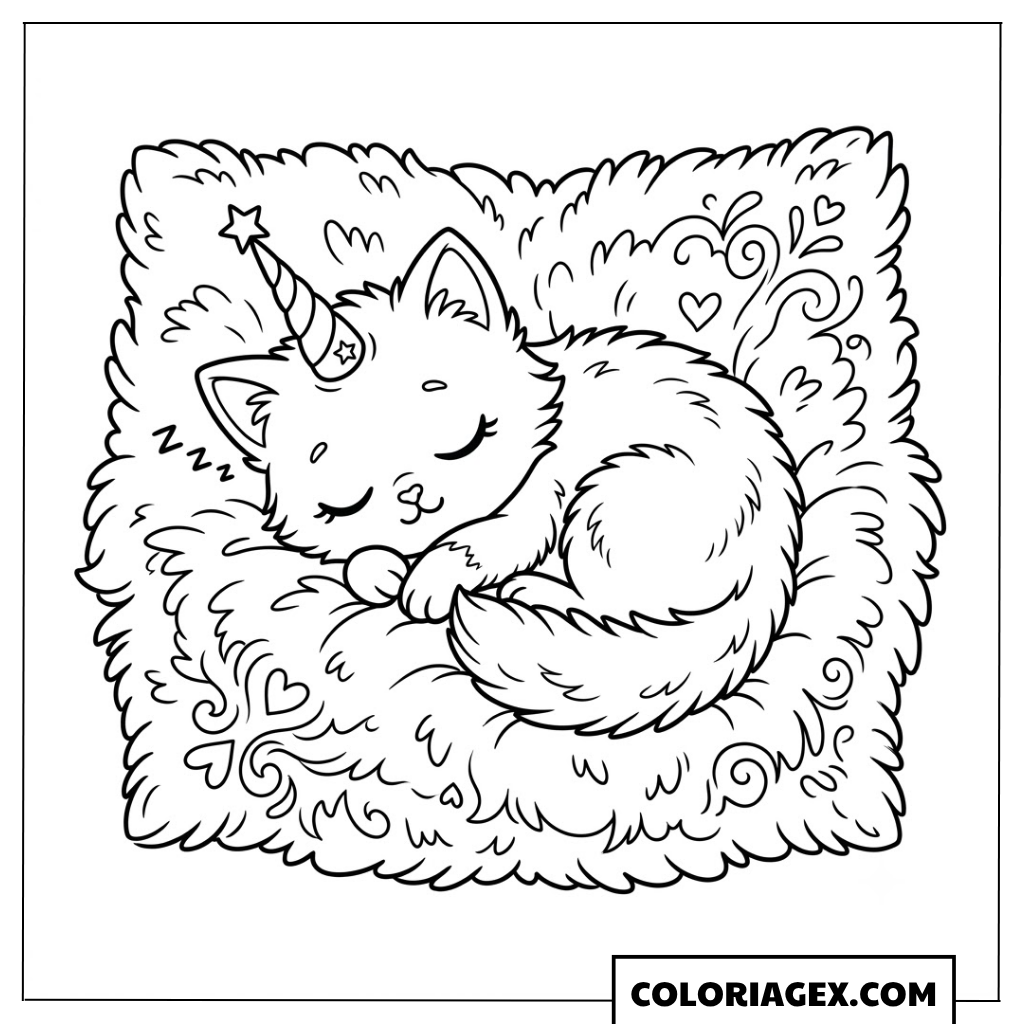 Coloriagex Chat licorne endormi