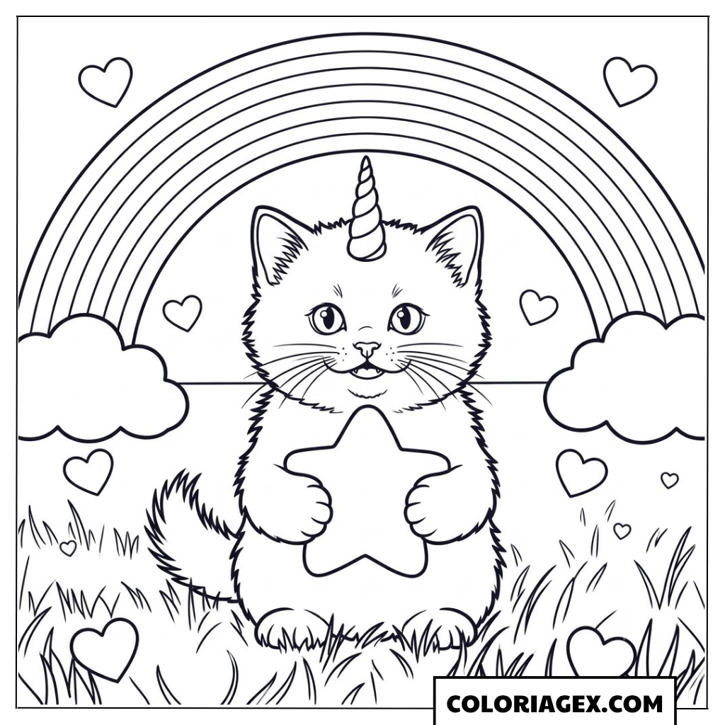 Coloriagex Chat licorne étoile arc-en-ciel
