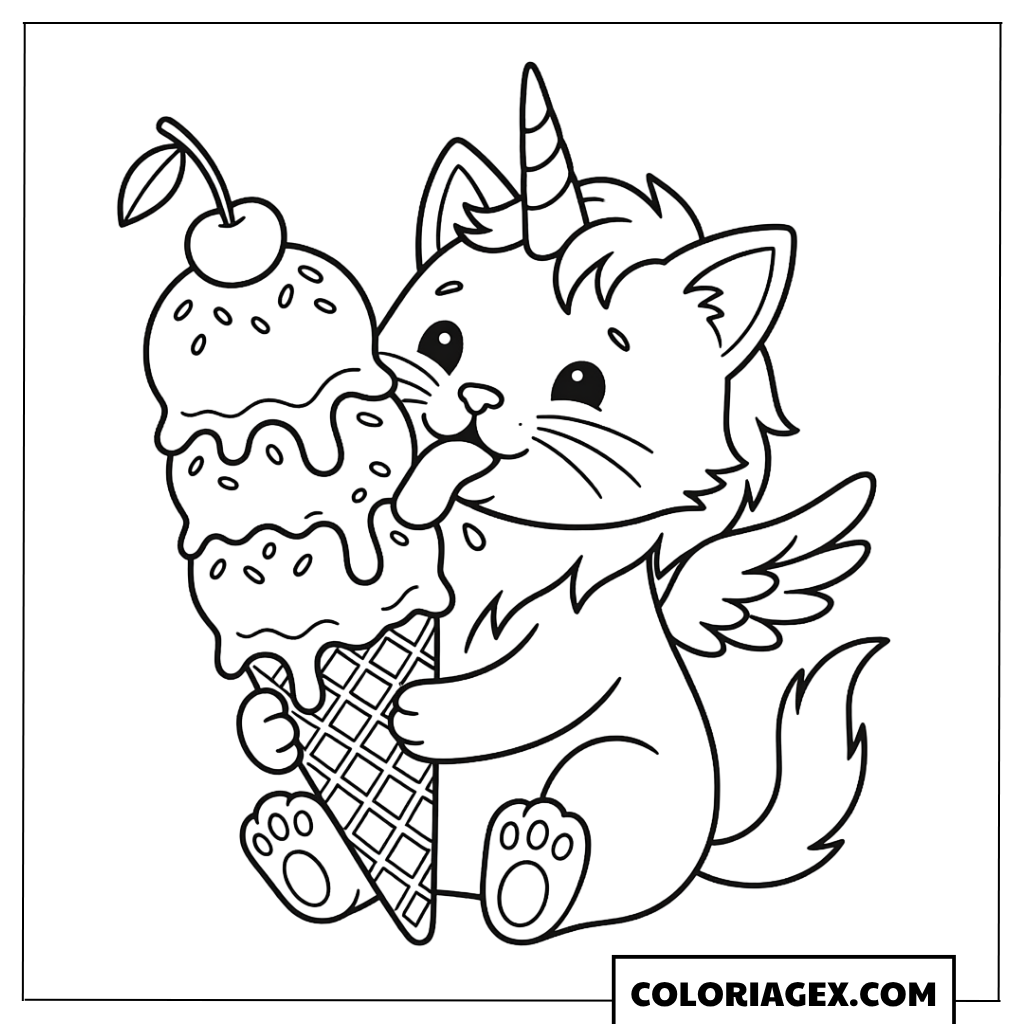 Coloriagex Chat licorne glace